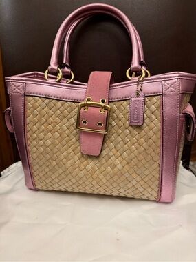Vintage Coach Summer Satchel w/ Pink Metallic Leather, Suede & Gold Hardware